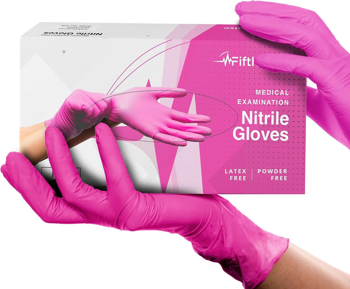 Fuchsia Hot Pink Nitrile Disposable Gloves -3 Mil Medical Exam Nitrile Gloves -Powder and Latex Free
