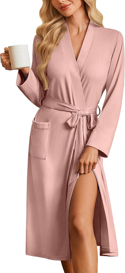 Womens Robe Long Kimono Bathrobe Lightweight Sleepwear with Pockets