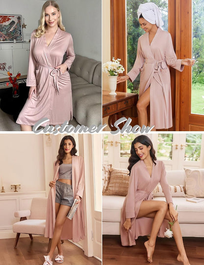 Womens Robe Long Kimono Bathrobe Lightweight Sleepwear with Pockets