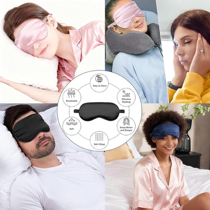 3Pcs Satin Eye Mask Silk Sleep Masks Set Silky Blindfold Eyeshade Blackout Eyes Cover Pouches Bag Scrunchy Wedding Gift