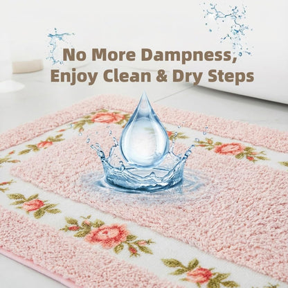 Bathroom Rugs with Romantic Rose Flower Soft Comfortable Bath Mat Absorbent Non Slip Area Rugs for Bedroom Living Room Kitchen Washable Mat(Pink,17.7x47 in)