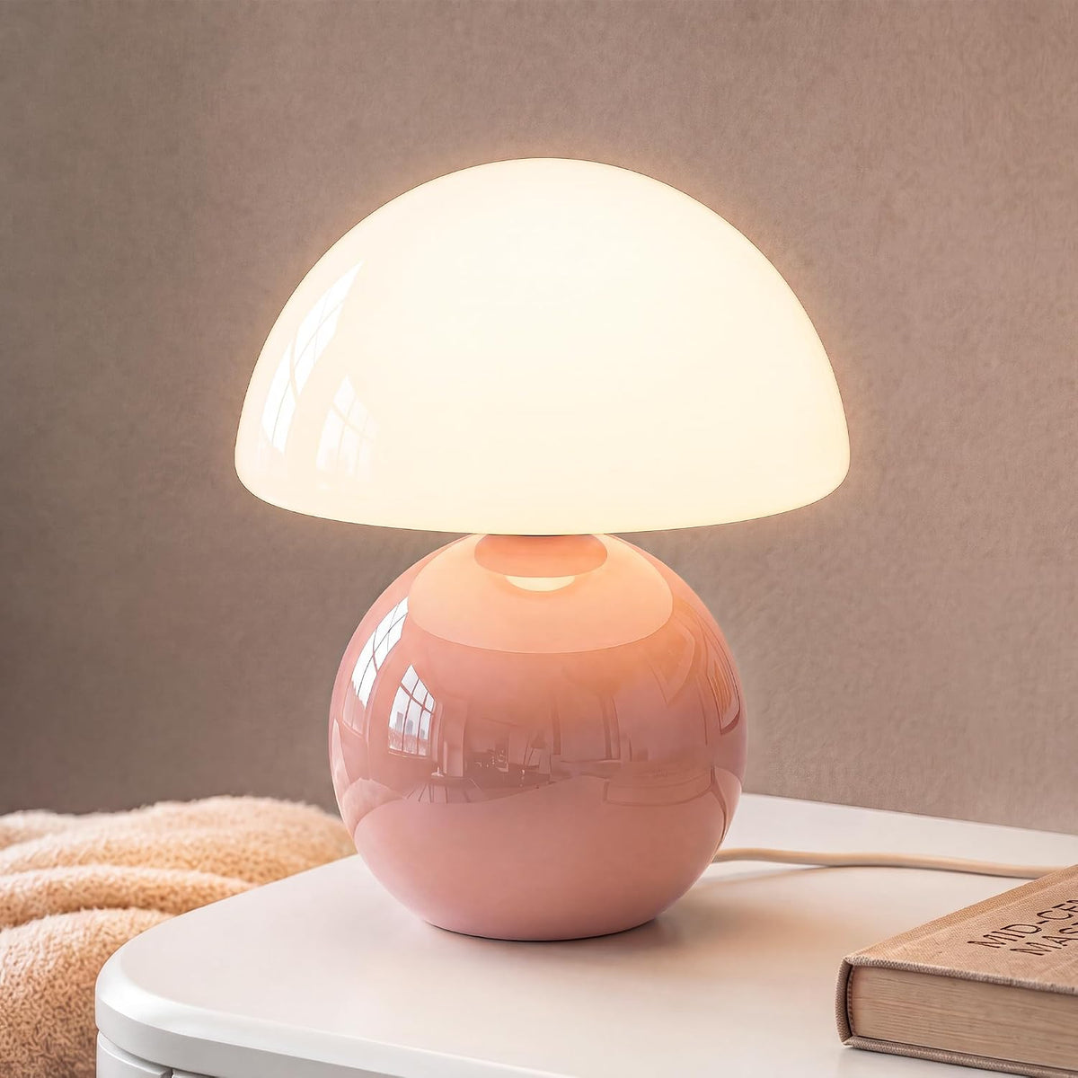 Mushroom Lamp Table Lamp for Bedroom-Small Desk Table Lamps,Pink
