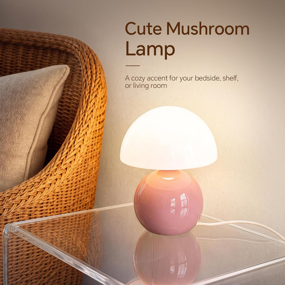 Mushroom Lamp Table Lamp for Bedroom-Small Desk Table Lamps,Pink