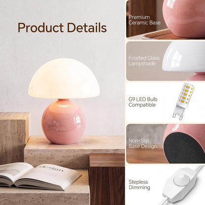 Mushroom Lamp Table Lamp for Bedroom-Small Desk Table Lamps,Pink