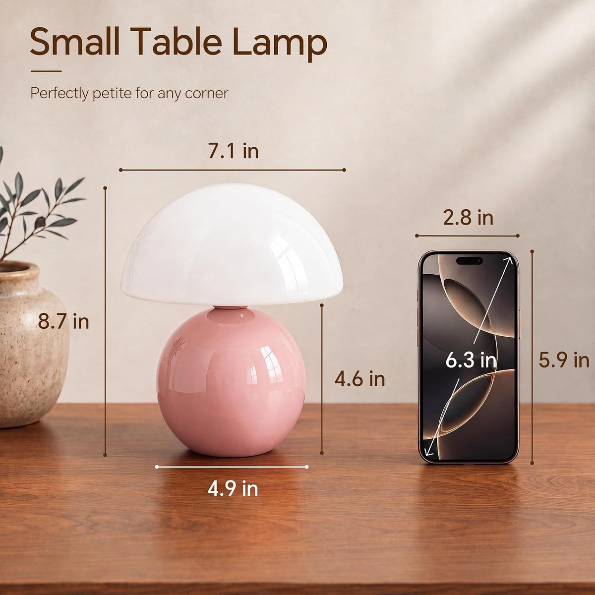 Mushroom Lamp Table Lamp for Bedroom-Small Desk Table Lamps,Pink