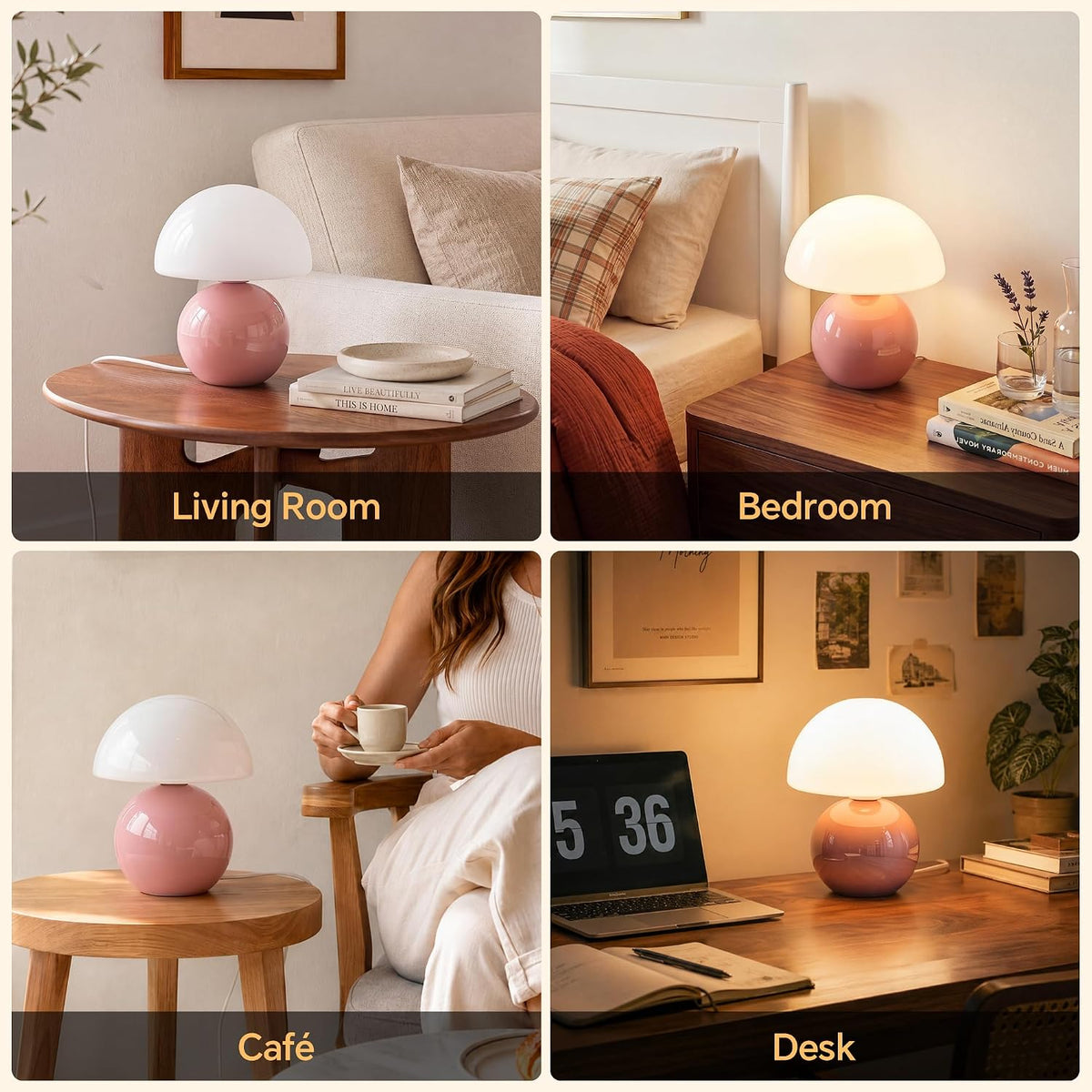 Mushroom Lamp Table Lamp for Bedroom-Small Desk Table Lamps,Pink