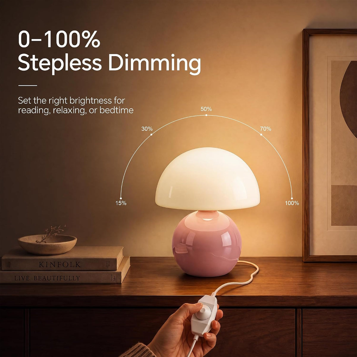 Mushroom Lamp Table Lamp for Bedroom-Small Desk Table Lamps,Pink
