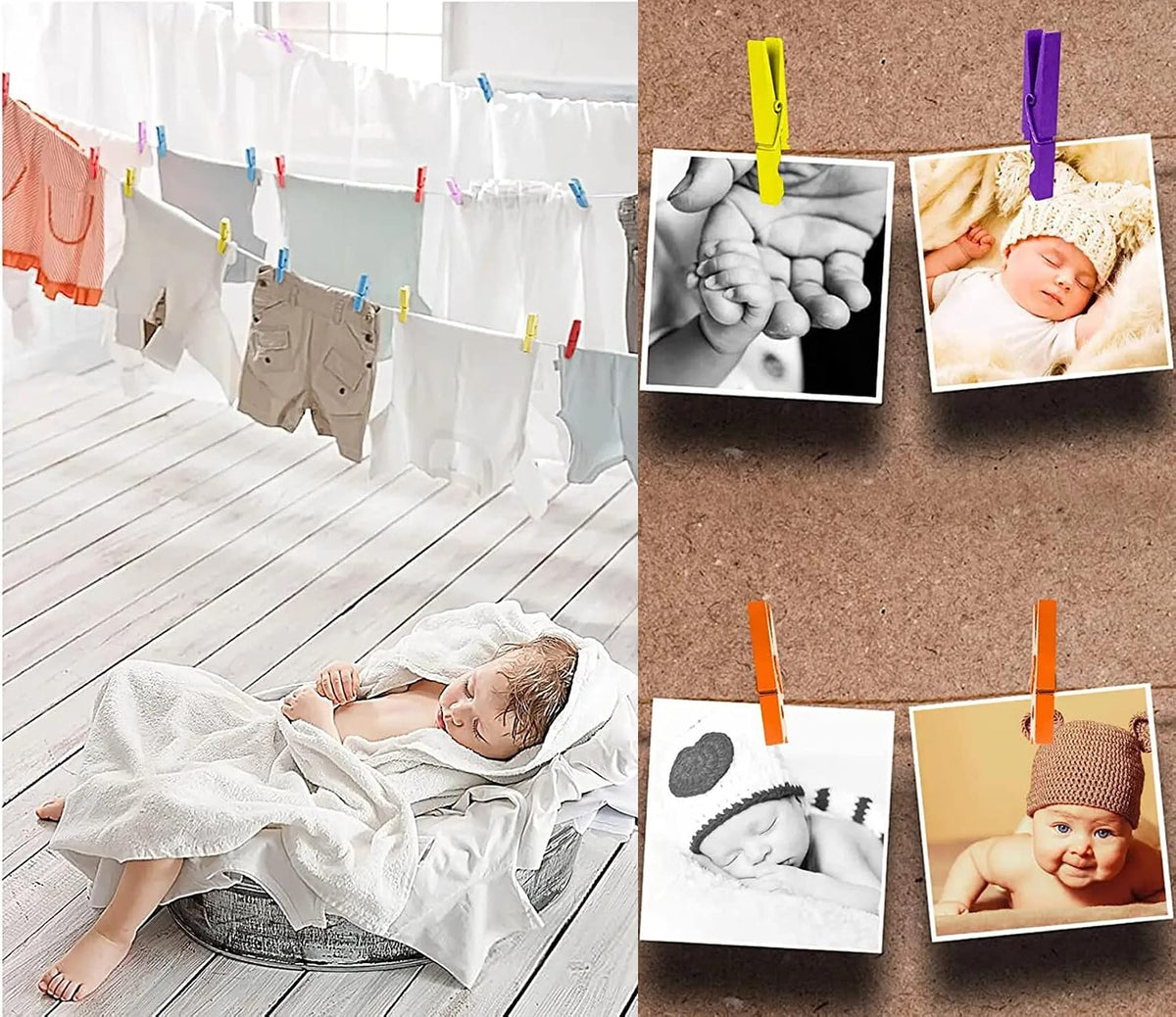 1.9" Pink Wooden Clothes Pins DIY Photo Garland Baby Shower Bag Clips Decorative Clothespins with Jute Twine Pack 50