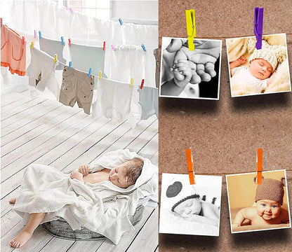 1.9" Pink Wooden Clothes Pins DIY Photo Garland Baby Shower Bag Clips Decorative Clothespins with Jute Twine Pack 50