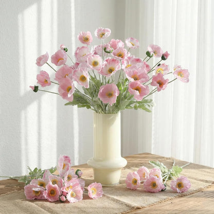 6 Pcs Silk Poppies, 23" Soft Pink Faux Flower Stems for Vase