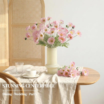 6 Pcs Silk Poppies, 23" Soft Pink Faux Flower Stems for Vase