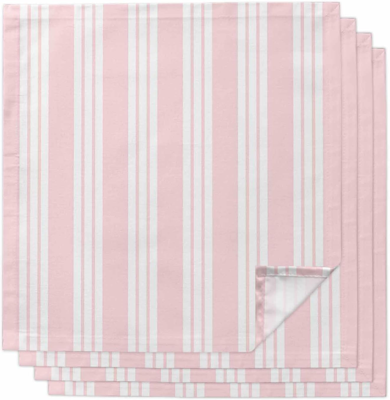 Striped Pink Cloth Napkins Set of 4, Holiday Napkins for Baby Shower, Farmhouse Line Stripes Classic Washable Reusable Dinner Napkin for Cocktail Wedding Party, 20 x 20 Inch