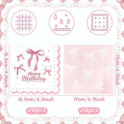 40PCS Pink Bow Napkins Coquette Bow Birthday Decoration for Girls