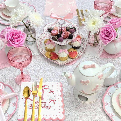 40PCS Pink Bow Napkins Coquette Bow Birthday Decoration for Girls