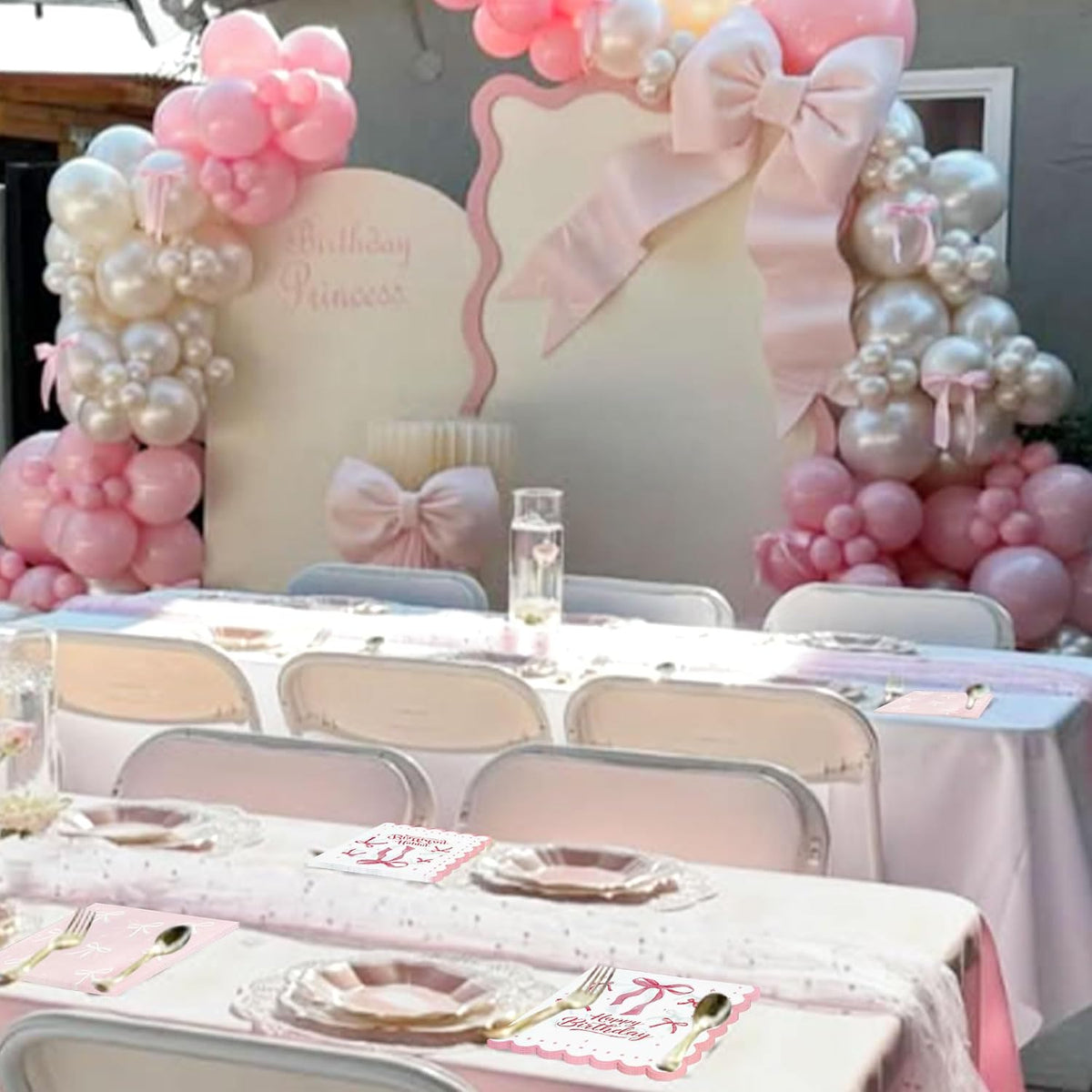 40PCS Pink Bow Napkins Coquette Bow Birthday Decoration for Girls