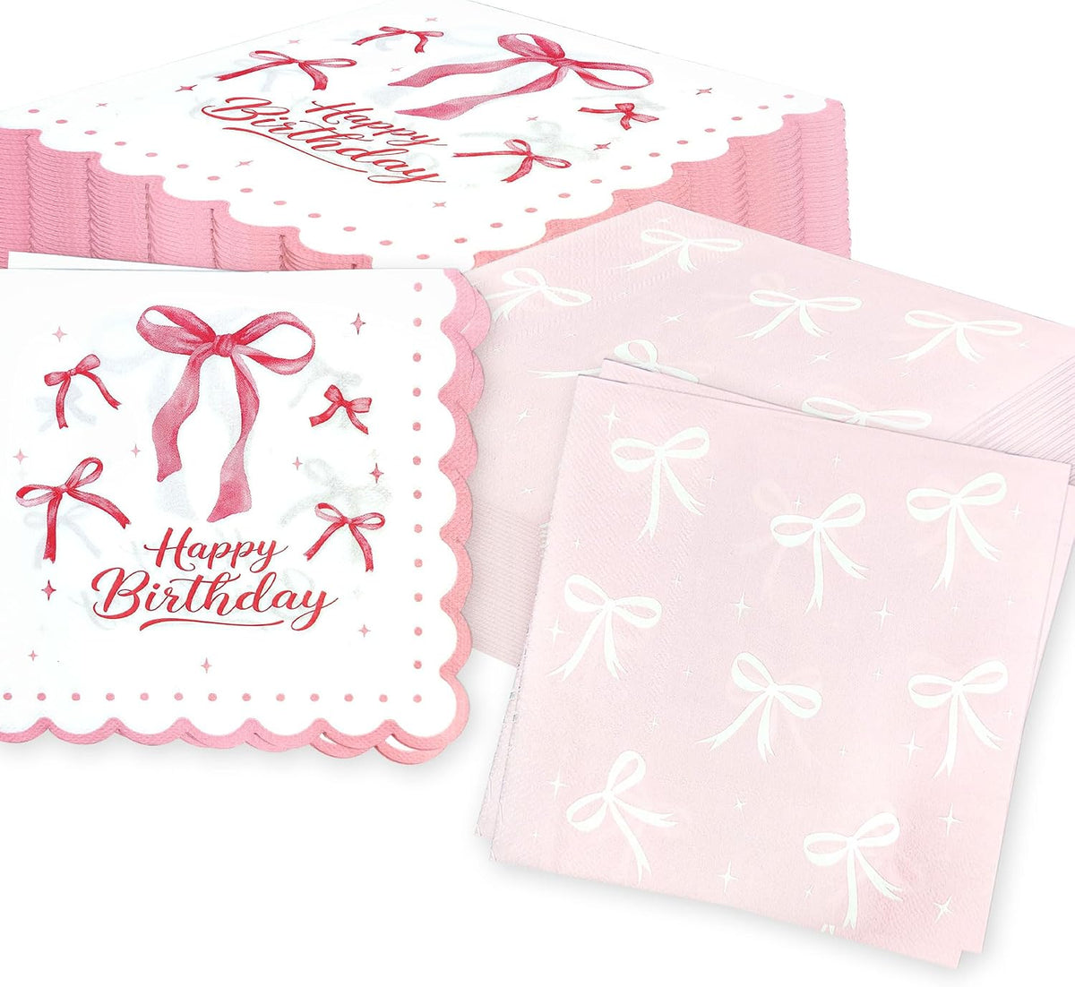 40PCS Pink Bow Napkins Coquette Bow Birthday Decoration for Girls