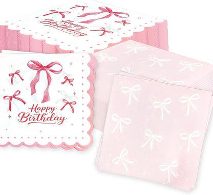 40PCS Pink Bow Napkins Coquette Bow Birthday Decoration for Girls