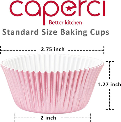 Pink Foil Cupcake Muffin Liners Standard Size Baking Cups 150-Pack - Premium Greaseproof & Sturdy