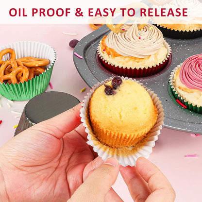 Pink Foil Cupcake Muffin Liners Standard Size Baking Cups 150-Pack - Premium Greaseproof & Sturdy