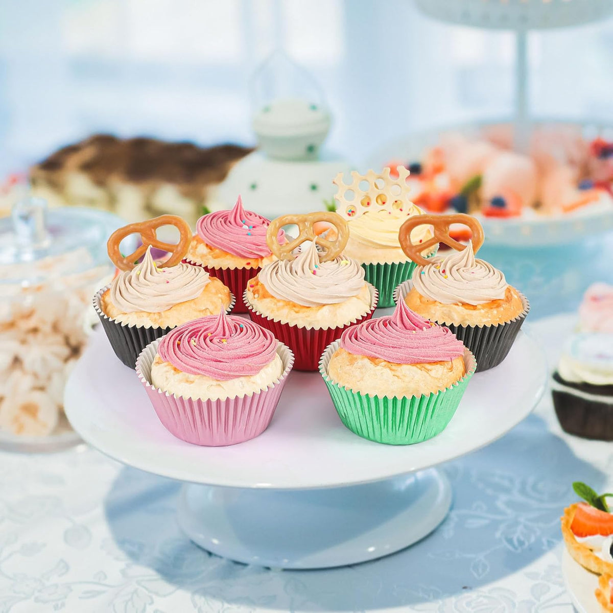 Pink Foil Cupcake Muffin Liners Standard Size Baking Cups 150-Pack - Premium Greaseproof & Sturdy