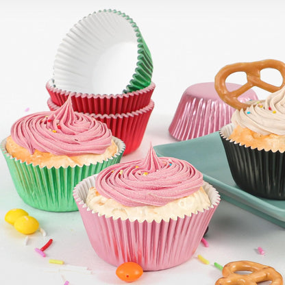 Pink Foil Cupcake Muffin Liners Standard Size Baking Cups 150-Pack - Premium Greaseproof & Sturdy