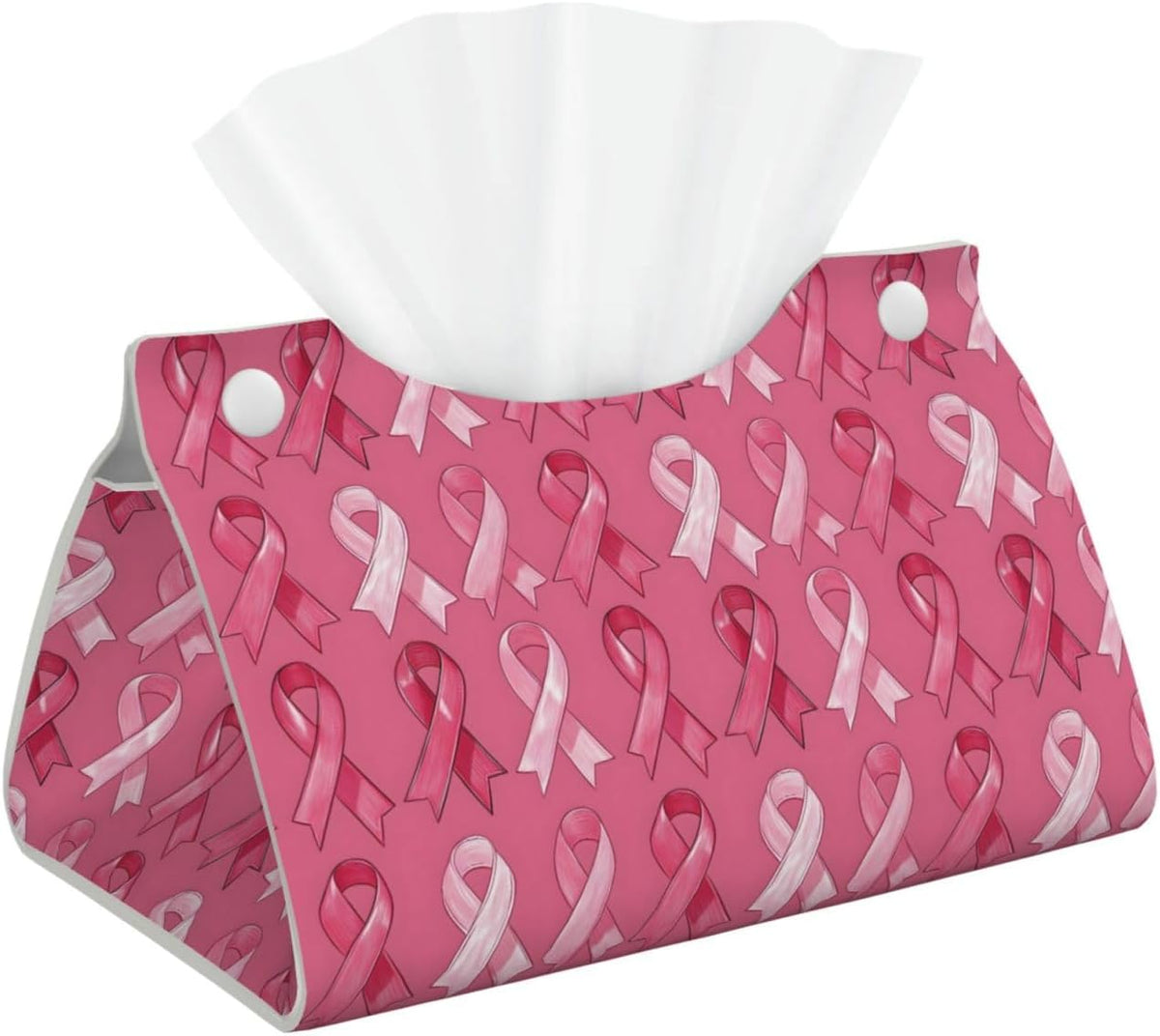 Pink Ribbon Print Long Leather Tissue Box Cover Holder, Foldable Modern Tissue Box Cover, Aesthetic Desk Accessories for Bathroom Tabletop Office Car Home Decor