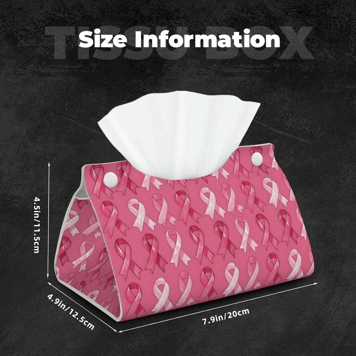 Pink Ribbon Print Long Leather Tissue Box Cover Holder, Foldable Modern Tissue Box Cover, Aesthetic Desk Accessories for Bathroom Tabletop Office Car Home Decor