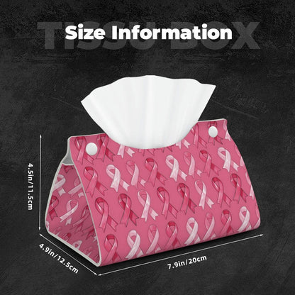 Pink Ribbon Print Long Leather Tissue Box Cover Holder, Foldable Modern Tissue Box Cover, Aesthetic Desk Accessories for Bathroom Tabletop Office Car Home Decor