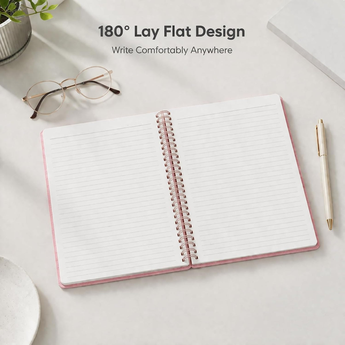 Lined Spiral Journal Notebook, A5 Hardcover Leather Notebook for Work, 5.7''×8.2'', 100GSM Thick Paper Spiral Bound Journaling Notebooks for Women & Men Office School Note Taking Business, Pink