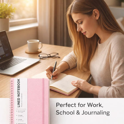 Lined Spiral Journal Notebook, A5 Hardcover Leather Notebook for Work, 5.7''×8.2'', 100GSM Thick Paper Spiral Bound Journaling Notebooks for Women & Men Office School Note Taking Business, Pink