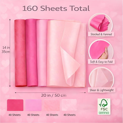160 Sheets Pink Tissue Paper for Gift Bags, Assorted Pink, 14 x 20 Inch