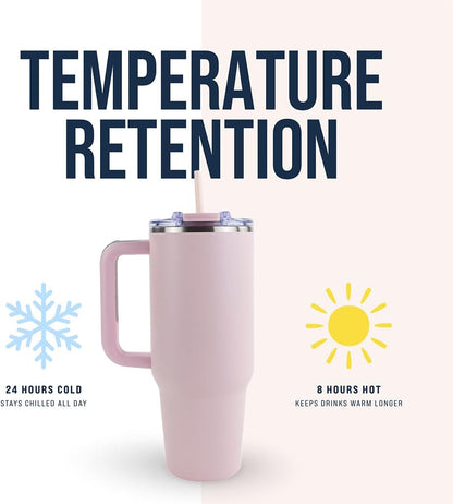 Hogg Big Swig 40oz Tumbler with Handle and Straw - Light Pink, 40 oz Tumbler, Insulated Cup with Handle, 40oz Water Bottle with Straw, Thermal Cups, Leak Proof Lid, Travel Mugs, Stainless Steel