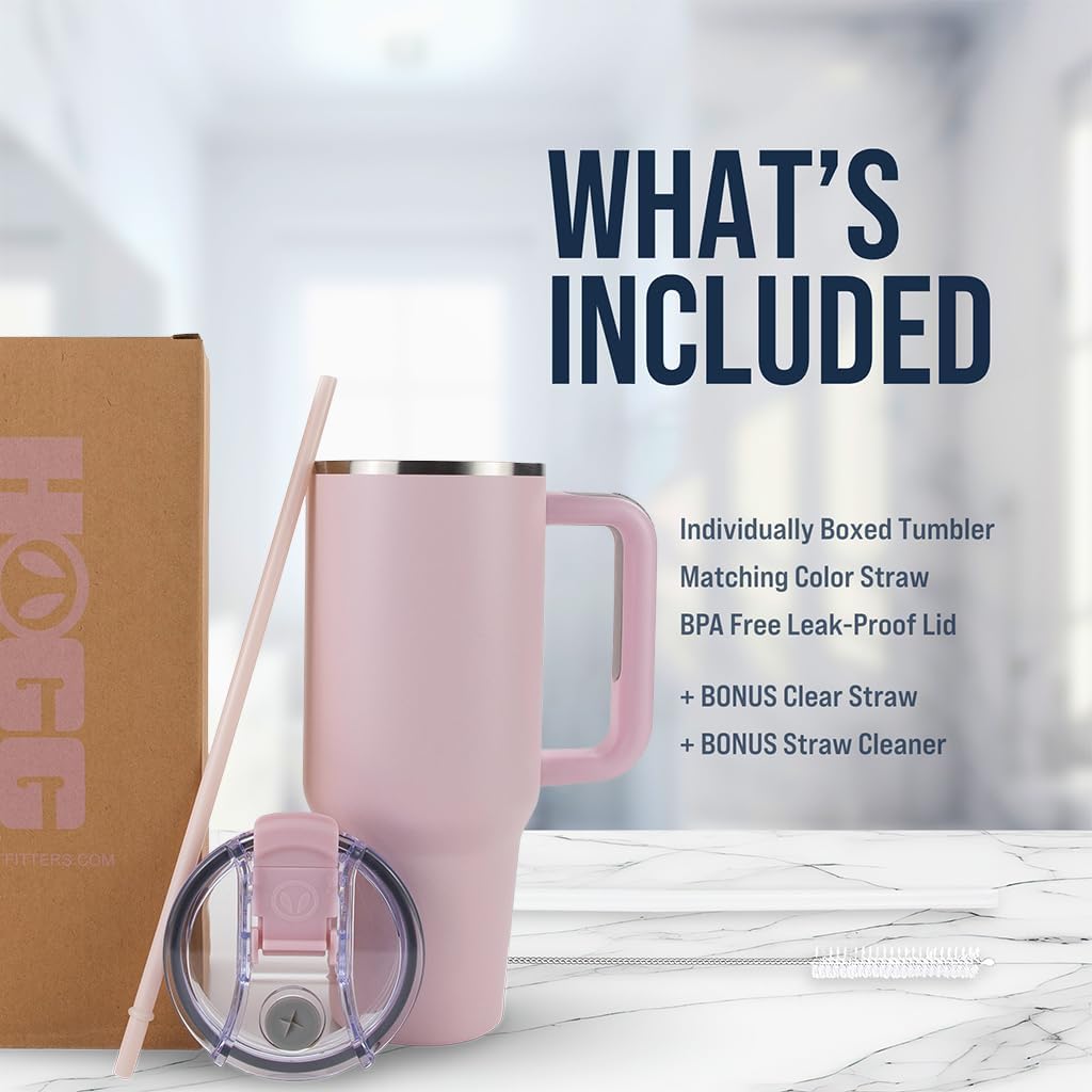 Hogg Big Swig 40oz Tumbler with Handle and Straw - Light Pink, 40 oz Tumbler, Insulated Cup with Handle, 40oz Water Bottle with Straw, Thermal Cups, Leak Proof Lid, Travel Mugs, Stainless Steel