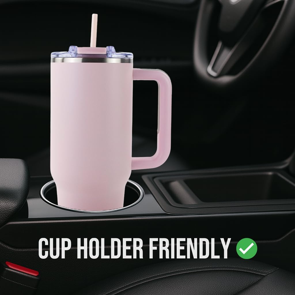 Hogg Big Swig 40oz Tumbler with Handle and Straw - Light Pink, 40 oz Tumbler, Insulated Cup with Handle, 40oz Water Bottle with Straw, Thermal Cups, Leak Proof Lid, Travel Mugs, Stainless Steel