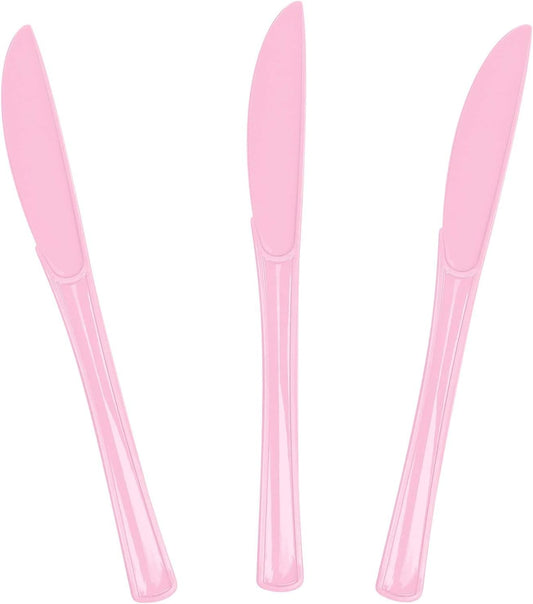 25 PCS Light Pink Plastic Knives Disposable Utensils Heavy Duty Baby Pink Knives Disposable Cutlery for Birthday Wedding Baby Shower Bridal Shower Plastic Silverware