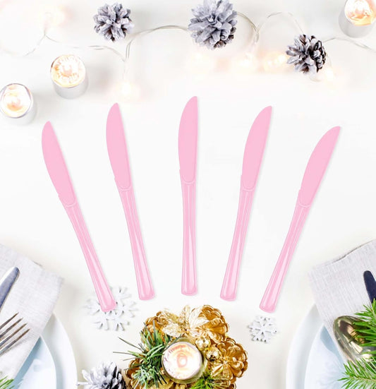 25 PCS Light Pink Plastic Knives Disposable Utensils Heavy Duty Baby Pink Knives Disposable Cutlery for Birthday Wedding Baby Shower Bridal Shower Plastic Silverware
