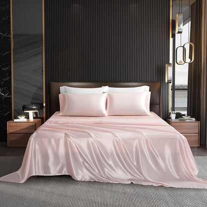 HommxJF 4PCS Blush Pink Satin Sheets Queen Size Silky Sheets Sets Lightweight Soft Bedding Sets with 1 Flat Sheet+1 Deep Pocket Fitted Sheet+2 Pillowcases (Blush Pink, Queen)