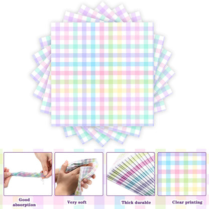 100 Pcs Pastel Paper Napkins—Disposable Plaid, Stripes, Polka Dots, Scallop Designs—Party Tableware for Summer, Birthday, Wedding, Cocktail(Pink,Fresh Style)