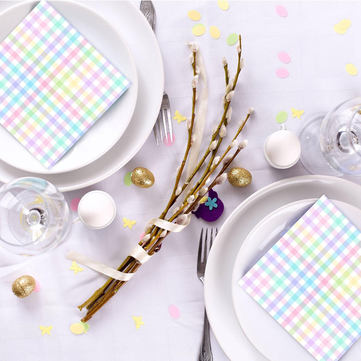 100 Pcs Pastel Paper Napkins—Disposable Plaid, Stripes, Polka Dots, Scallop Designs—Party Tableware for Summer, Birthday, Wedding, Cocktail(Pink,Fresh Style)