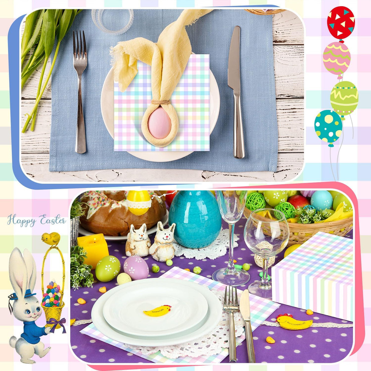 100 Pcs Pastel Paper Napkins—Disposable Plaid, Stripes, Polka Dots, Scallop Designs—Party Tableware for Summer, Birthday, Wedding, Cocktail(Pink,Fresh Style)