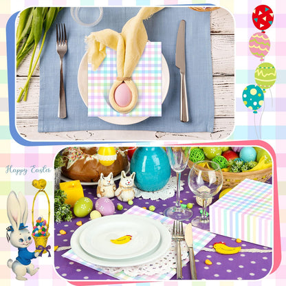 100 Pcs Pastel Paper Napkins—Disposable Plaid, Stripes, Polka Dots, Scallop Designs—Party Tableware for Summer, Birthday, Wedding, Cocktail(Pink,Fresh Style)
