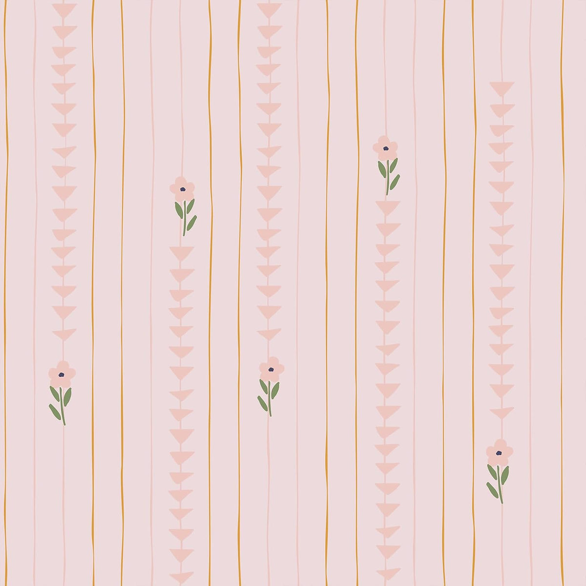 Cute Light Pink Floral Peel and Stick Wallpaper for Nursery Girls Bedroom Vertical Stripes Triangles Art Deco Wallpaper Removable Pink Contact Paper for Cabinets Drawers Accent Walls 12"x118"