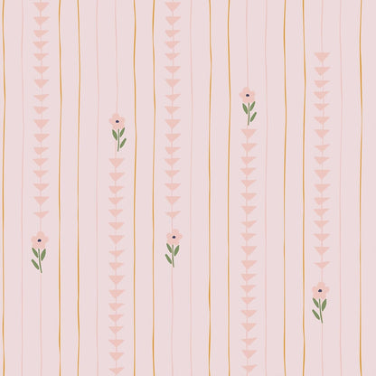 Cute Light Pink Floral Peel and Stick Wallpaper for Nursery Girls Bedroom Vertical Stripes Triangles Art Deco Wallpaper Removable Pink Contact Paper for Cabinets Drawers Accent Walls 12"x118"