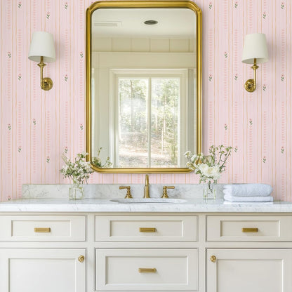 Cute Light Pink Floral Peel and Stick Wallpaper for Nursery Girls Bedroom Vertical Stripes Triangles Art Deco Wallpaper Removable Pink Contact Paper for Cabinets Drawers Accent Walls 12"x118"