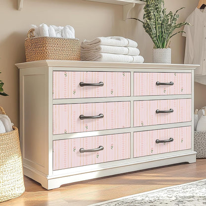 Cute Light Pink Floral Peel and Stick Wallpaper for Nursery Girls Bedroom Vertical Stripes Triangles Art Deco Wallpaper Removable Pink Contact Paper for Cabinets Drawers Accent Walls 12"x118"