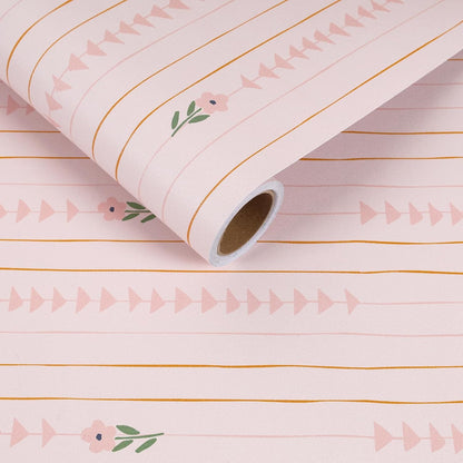 Cute Light Pink Floral Peel and Stick Wallpaper for Nursery Girls Bedroom Vertical Stripes Triangles Art Deco Wallpaper Removable Pink Contact Paper for Cabinets Drawers Accent Walls 12"x118"