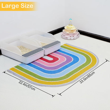 Unicorn Catcher Cat Litter Mat Quality Litter Box Mat Large Non-Slip Cat Litter Mat Litter Trapping Mat Soft Kitty Litter Mat Compatible Two Litter Boxes Cat Products Easy to Clean,Rainbow,L