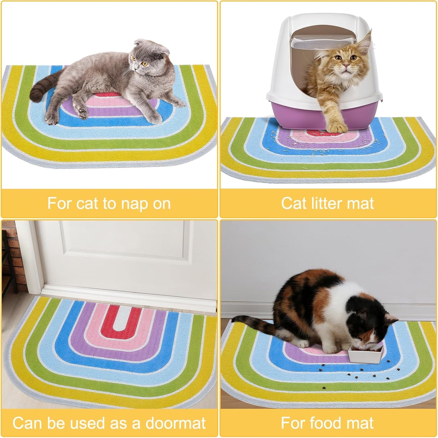 Unicorn Catcher Cat Litter Mat Quality Litter Box Mat Large Non-Slip Cat Litter Mat Litter Trapping Mat Soft Kitty Litter Mat Compatible Two Litter Boxes Cat Products Easy to Clean,Rainbow,L