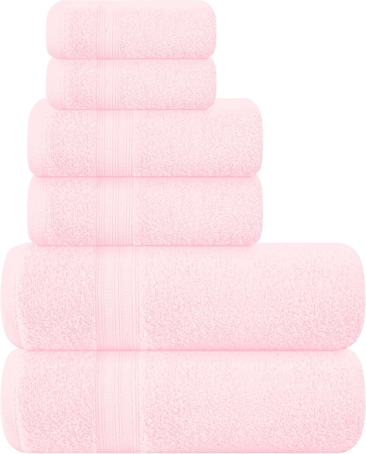 6 Pack Cotton Towel Set, Contains 2 Bath Towels 27x54 inch, 2 Hand Towels 16x24 inch & 2 Wash Coths 12x12 inch, Ideal Everyday use, Ultra Soft Compact & Lightweight - Pink