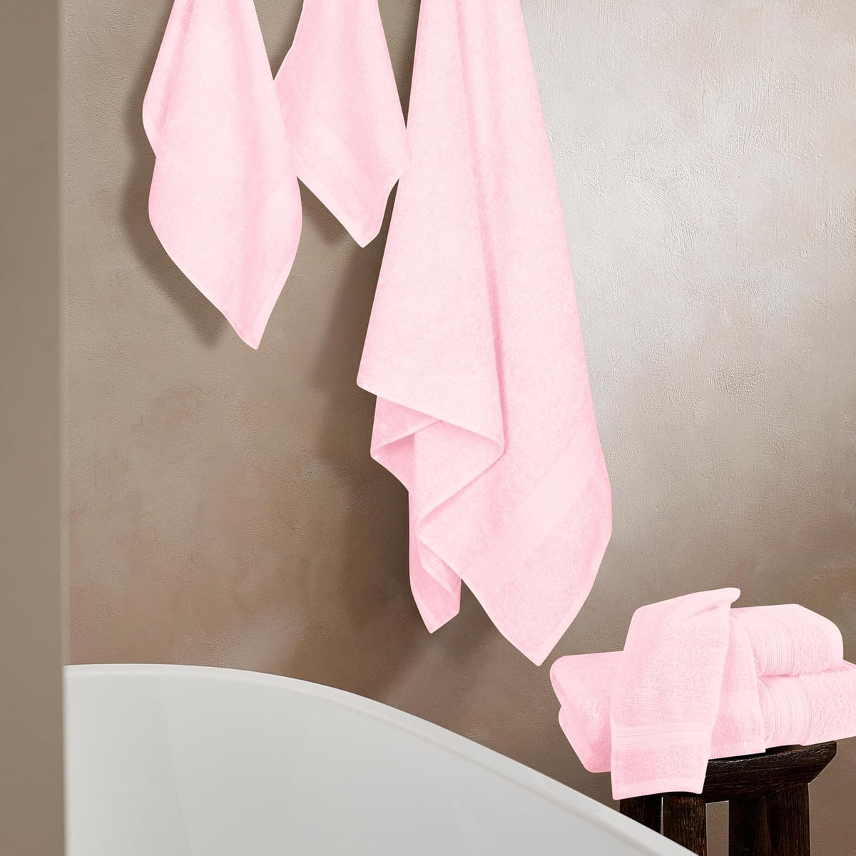 6 Pack Cotton Towel Set, Contains 2 Bath Towels 27x54 inch, 2 Hand Towels 16x24 inch & 2 Wash Coths 12x12 inch, Ideal Everyday use, Ultra Soft Compact & Lightweight - Pink